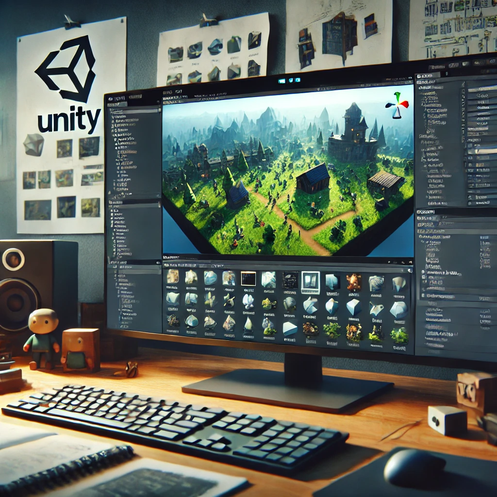 développement de jeux vidéo dans Unity avec assets et interface de conception.